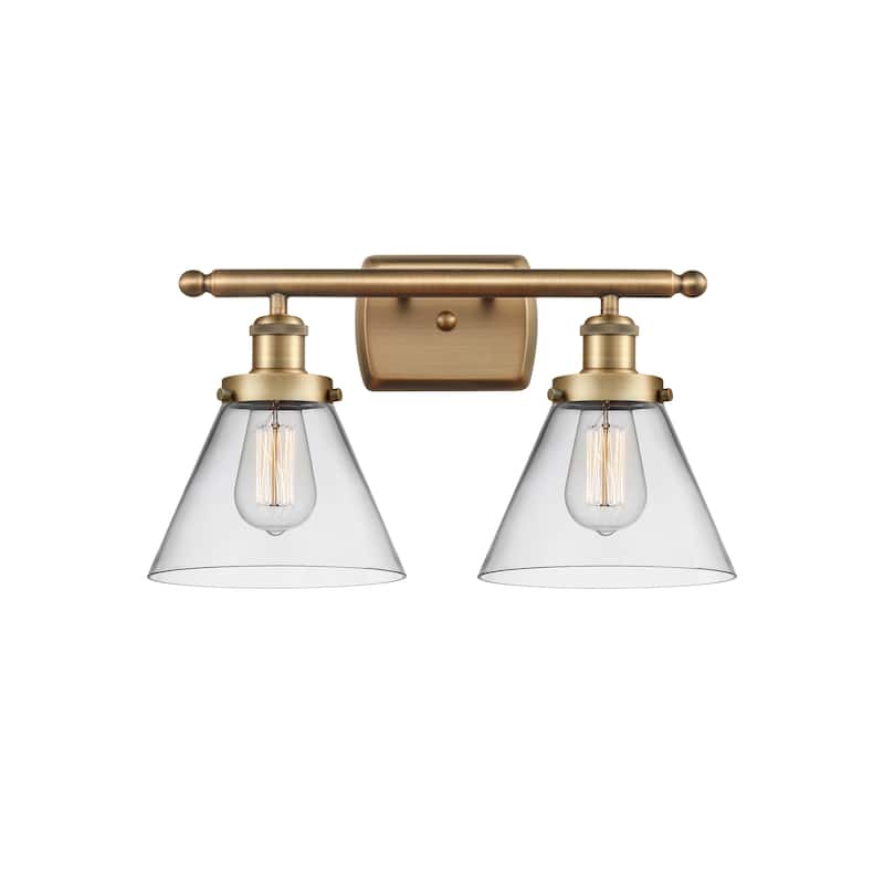 Innovations Lighting Ballston Urban Cone - 2 Light 18" Bath Vanity Light - Clear/Brushed Brass