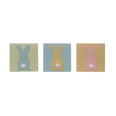 Transpac MDF/Fabric Dimensional Easter Bunny Block Decor Home Decorations Easter