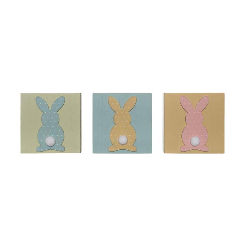 Transpac MDF/Fabric Dimensional Easter Bunny Block Decor Home Decorations Easter