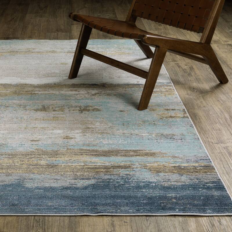 Calliope Textural Distressed Ombre Blue/ Beige Area Rug