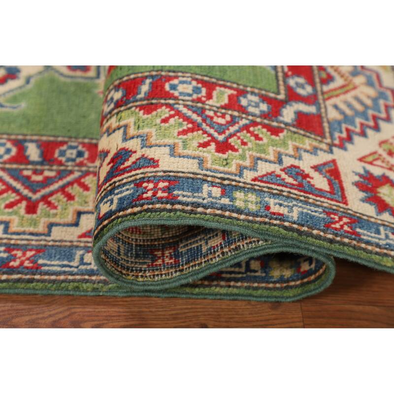 Green Kazak Foyer Rug Hand-Knotted Wool Carpet - 2'8" x 3'10"