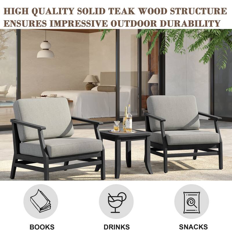 3 Set Outdoor Teak Wood Club Chairs with Side Table