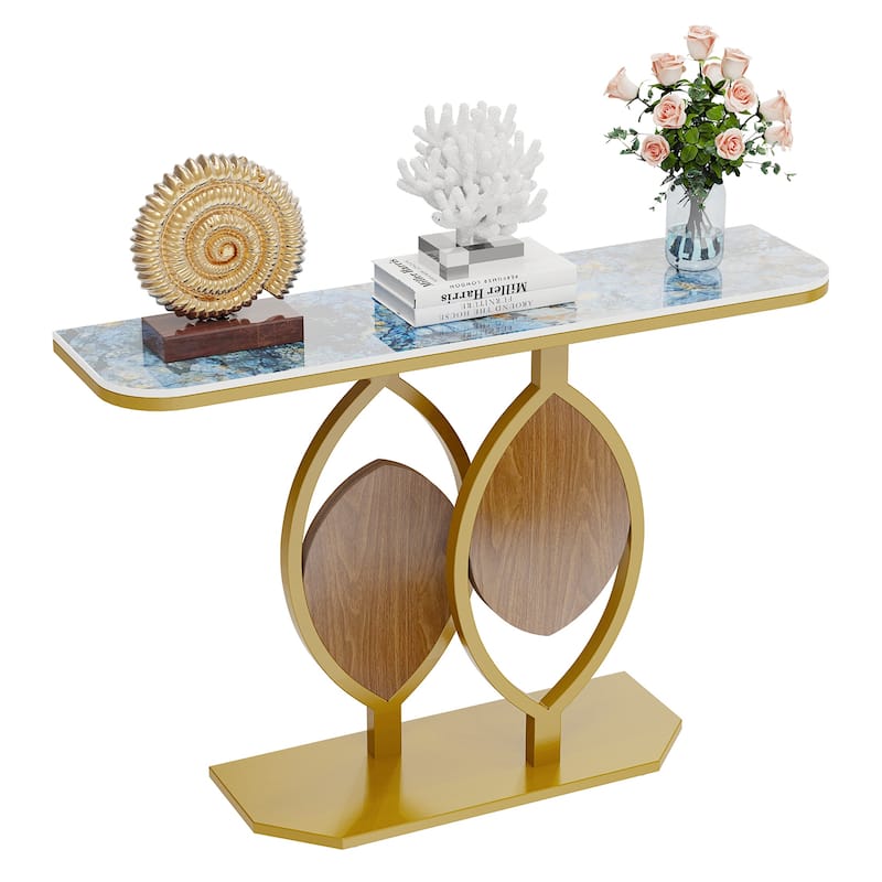 48" Modern Console Marble Table with Gold Base Entryway Living Room - 48"x12"x31"