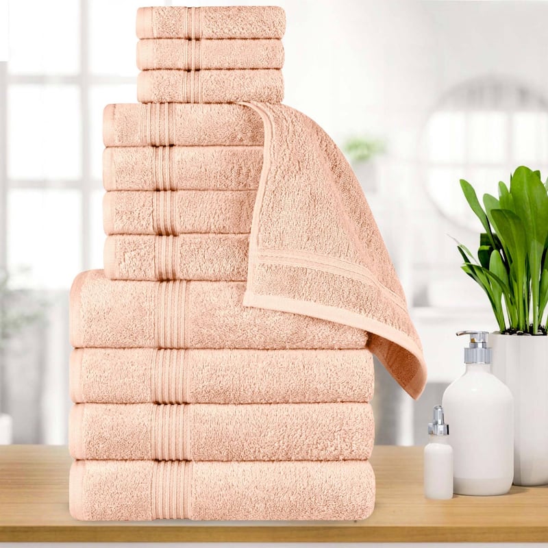 Superior Heritage Egyptian Cotton Absorbent 12-Piece Towel Set - Peach