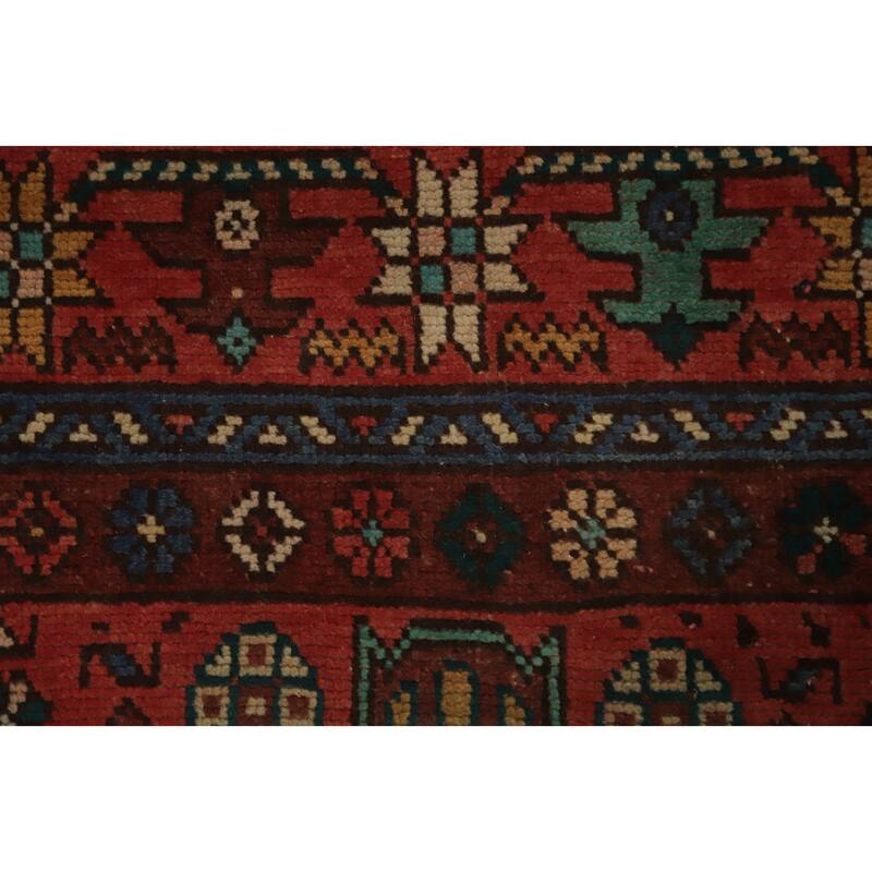Hand Knotted Oriental 100% Wool Carpet Traditional Geometric Red Heriz Area Rug - 12' 9'' X 5' 1''