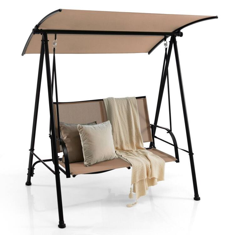 2-Seat Outdoor Canopy Swing with Comfortable Fabric Seat and Heavy-duty Metal Frame - 58" x 45" x 70"