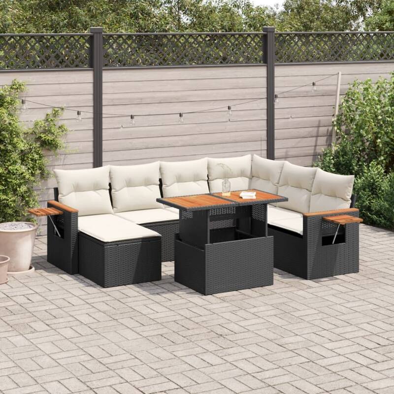 8 Piece Outdoor Sofa Set with Cushions - 21.7 x 39.4 x 28.7 in - Black and cream