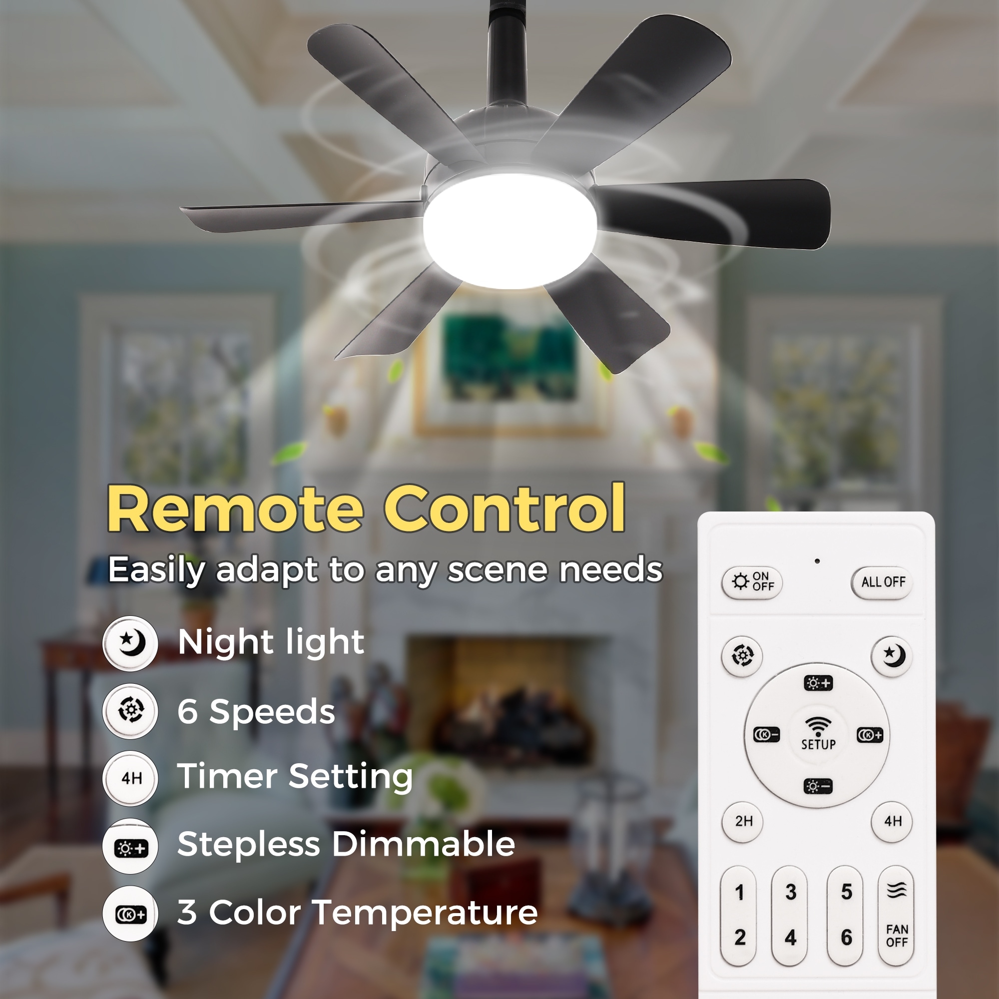 YANSUN 6 Leaf LED Garage Light Black Design Tri Color 2.4G Dimming 6 Speed Fan Control for Versatile Garage 7 6 6 Bed Bath Beyond 42072717
