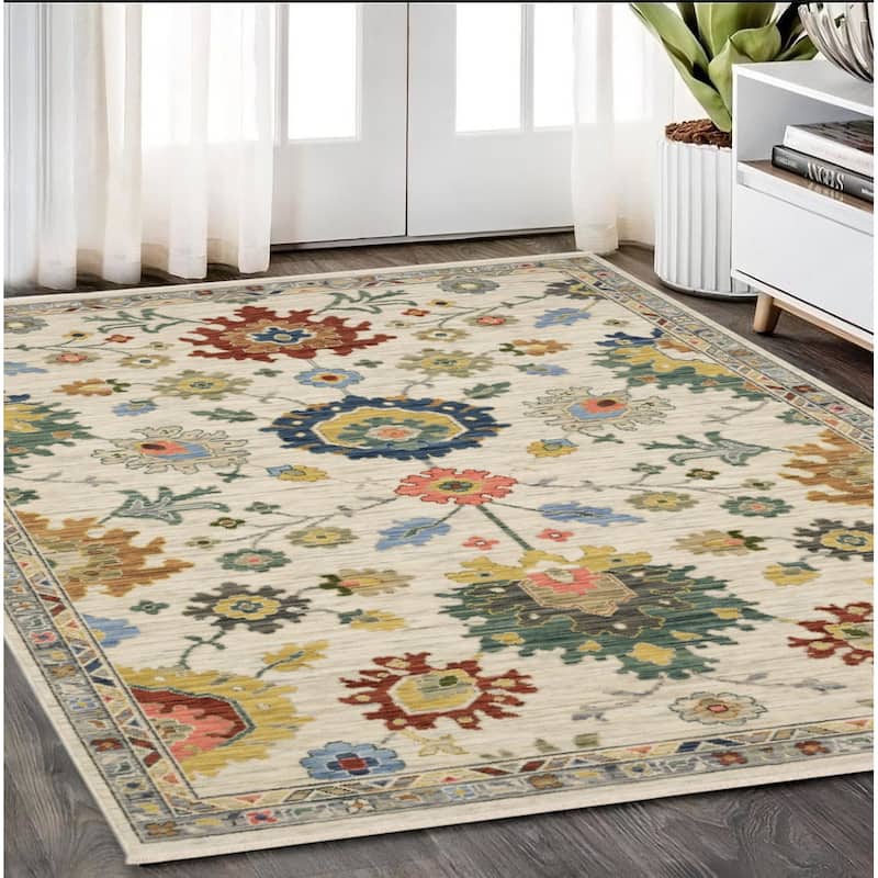 HomeRootsOriental Traditional Rectangle Area Rug - 92.52' X '62.99' X '0.32 - Blue/Yellow/Ivory