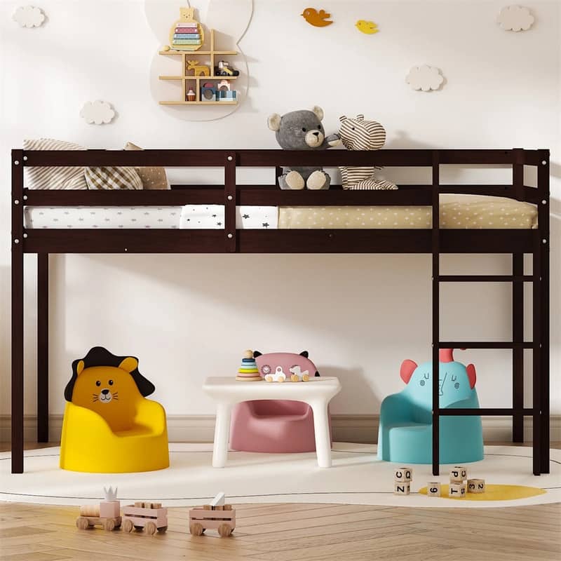 Solid Wood Toddler Platforms Loft Bed Twin Size With Stairs