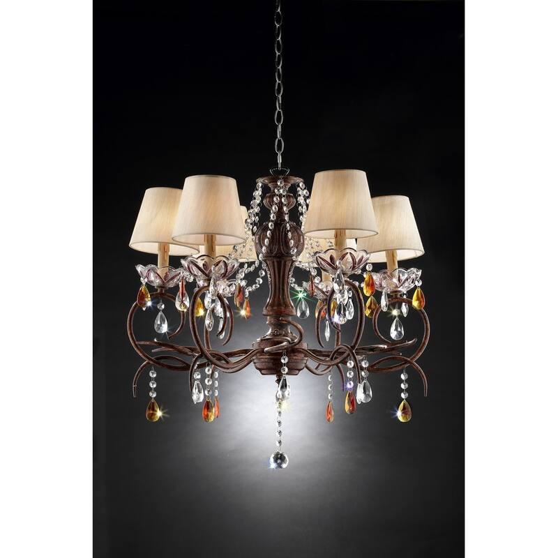 Burnished Bronze Hanging Ceiling Lamp with Clear and Amber Crystals - 27" x 25" x 25" - 27" x 25" x 25"