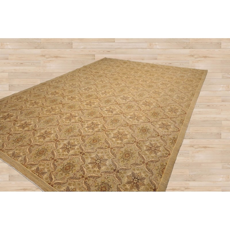 Hand Knotted Peshawar Tan,Gray Wool Traditional Oriental Area Rug - 10' 2'' x 13' 9''