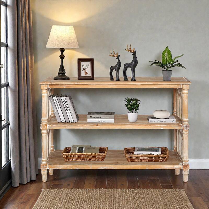 47" Rustic 3-Tier Console Table with Gothic Arched Details, Wooden Entryway Table for Hallway & Living Room