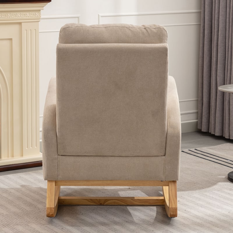 Modern Accent Rocking Chair Rocking Chair with Solid Wood Legs, Glider Rocker Side Pocket Living Room Lounge Arm Chair