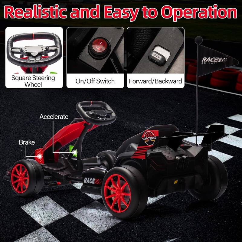 24V Go Kart, High Speed Drifting Kart Car Riding Vehicle Toy for Kids 6+ Years Best Gift