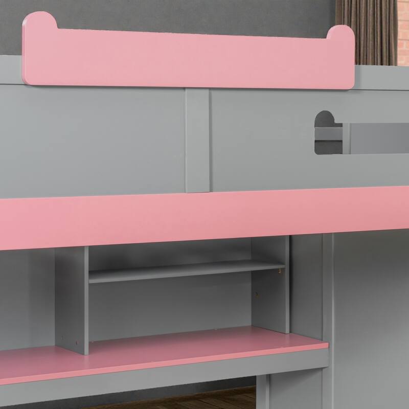 Full Over Full Bunk Bed with Twin Trundle, Staircase Storage Drawers, Shelves and LED Lighting, Kids Bunk Bed