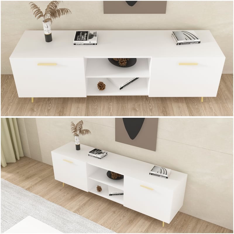 Timechee TV Stand for TVs up to 73"(Brown/White)