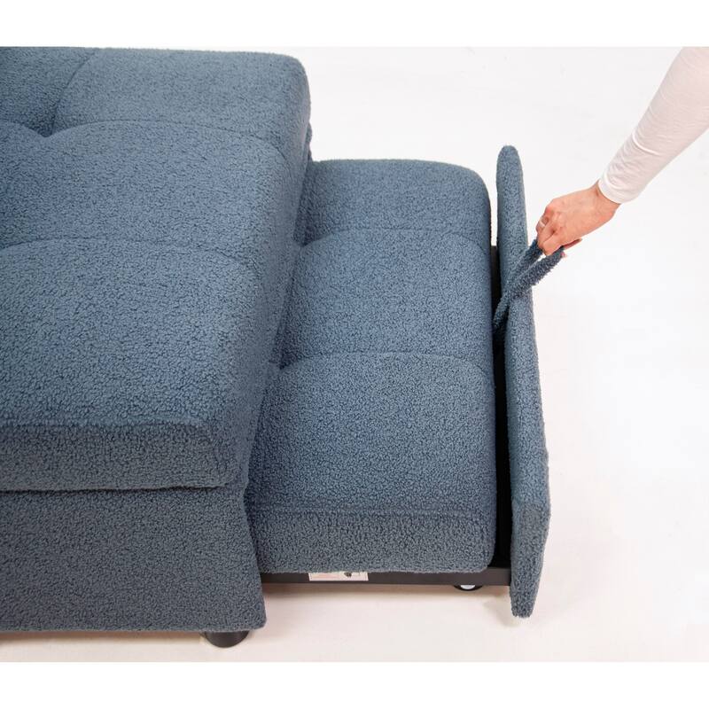 Blue Gray Sherpa Convertible Sofa Chair with Pull - out Bed and Adjustable Backrests
