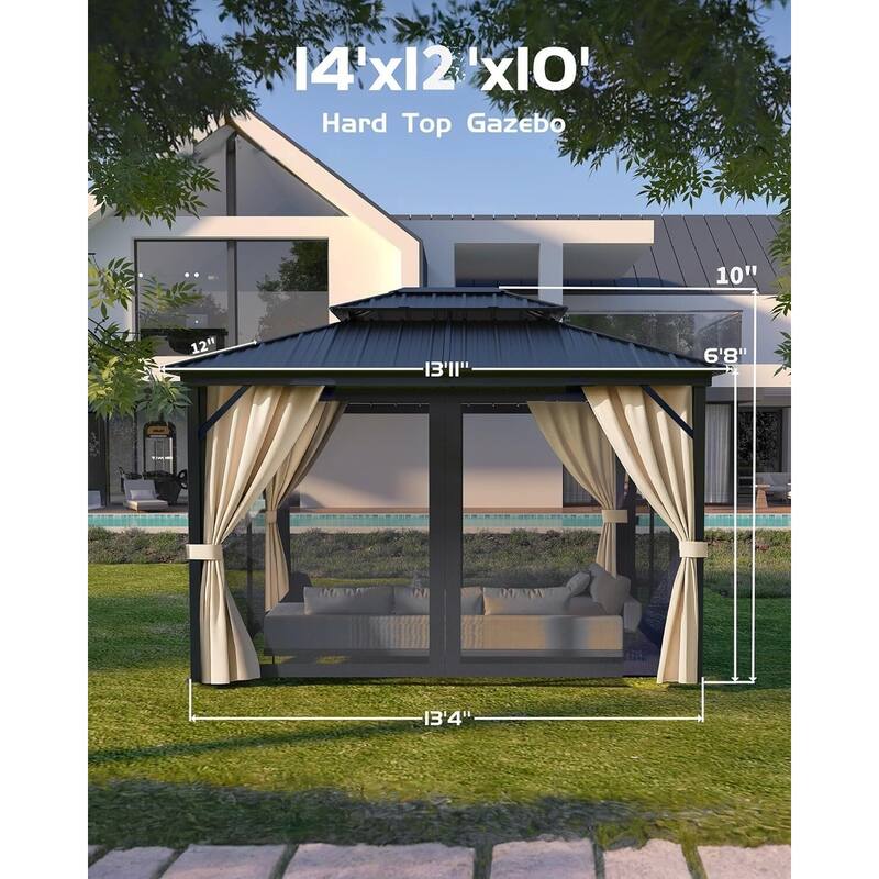 12'x14' Hardtop Gazebo for Patio, Deck, Backyard, Lawn, and Garden - 12X14 Ft