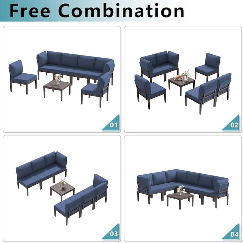 Kullavik 7 Piece Outdoor Furniture Set, Modern Metal Sectional Sofa with Thick Cushions and Coffee Table
