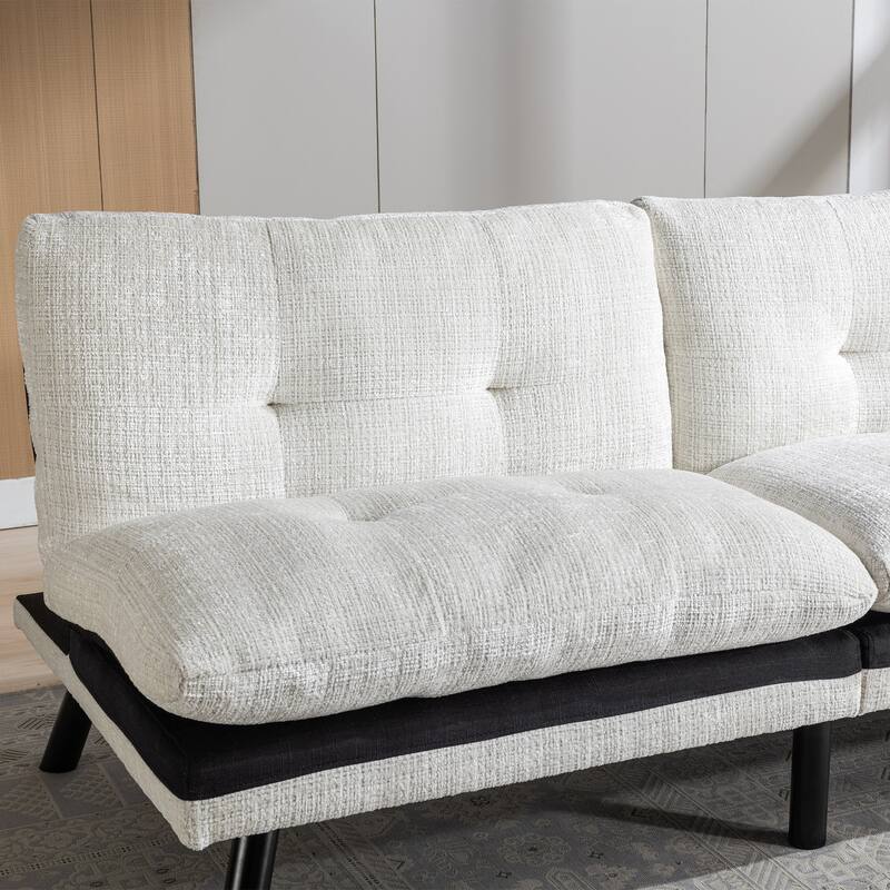 Cream White Sleeper Loveseat w/ Convertible Armless Reclining Sofa