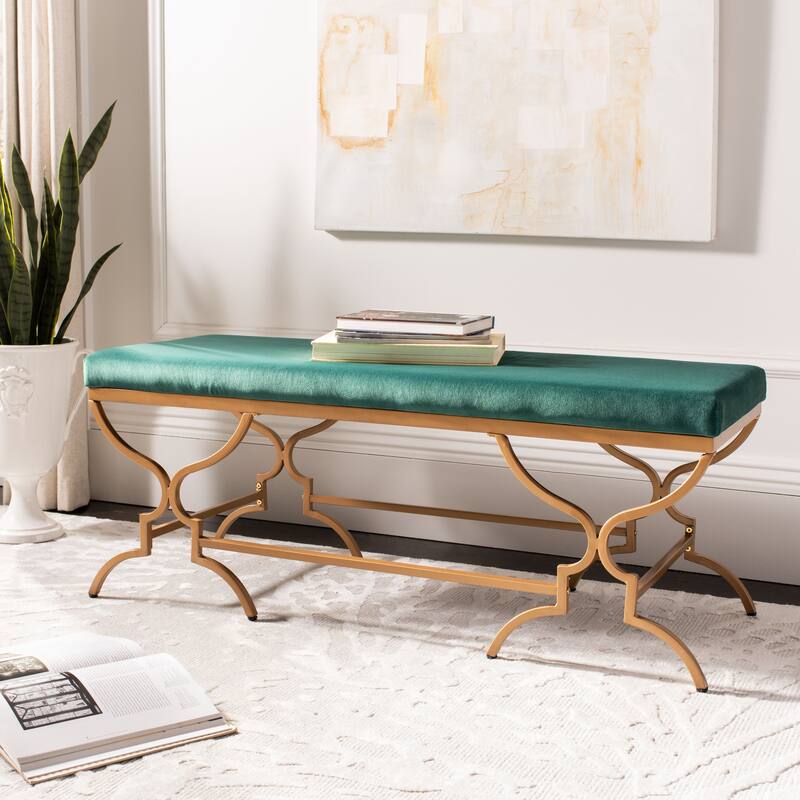 SAFAVIEH Ottilia 46-inch Bench - 46" x 18" x 18" - 46Wx18Dx18H - Emerald Velvet/Gold