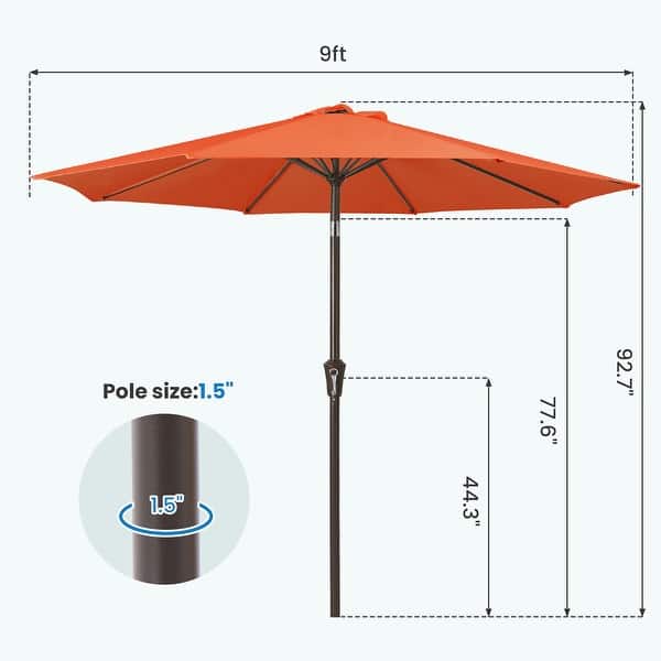 dimension image slide 11 of 13, 9-ft Patio Market Umbrella with Tilting Pole, Waterproof & Breathable Canopy