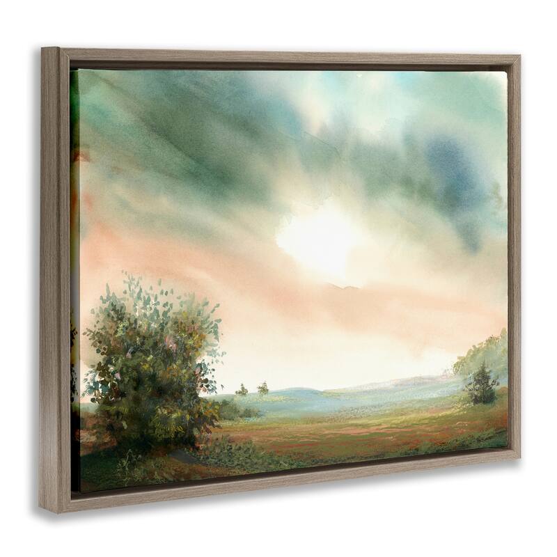 Stupell Sunrise over Pastoral Field Framed Floater Canvas Wall Art Design By Ashley Davis