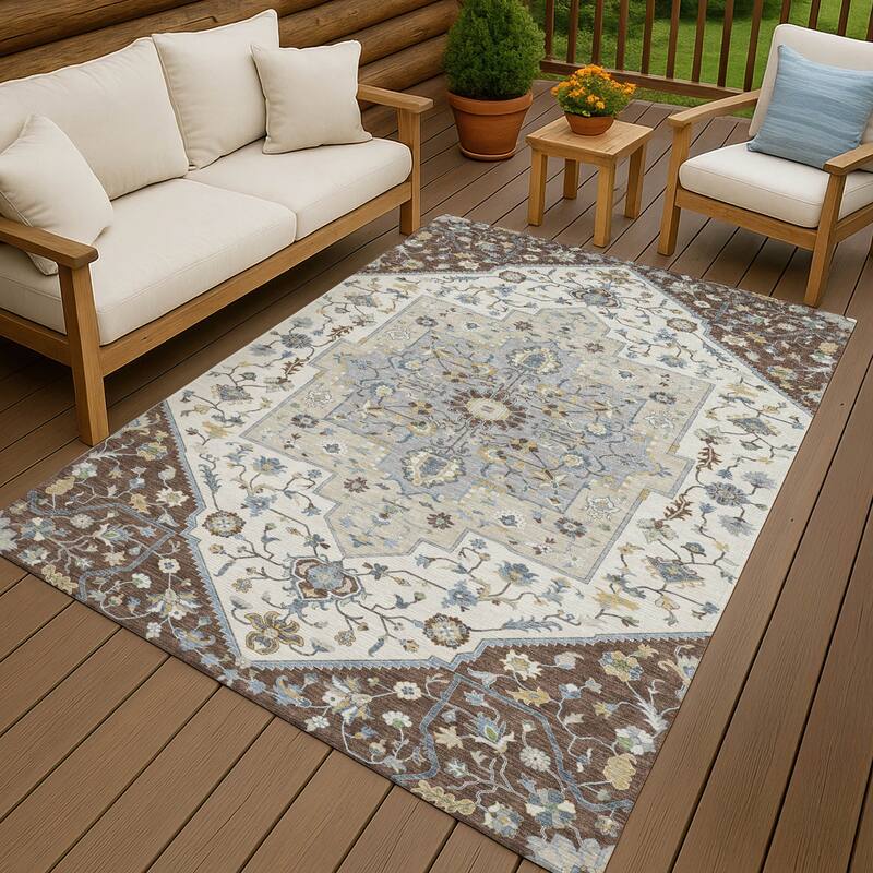 Machine Washable Indoor/ Outdoor Traditional Kolkata Chantille Rug