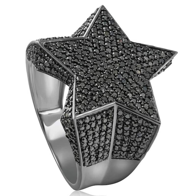 2Ct Black Diamond Star Men's Ring Black Gold