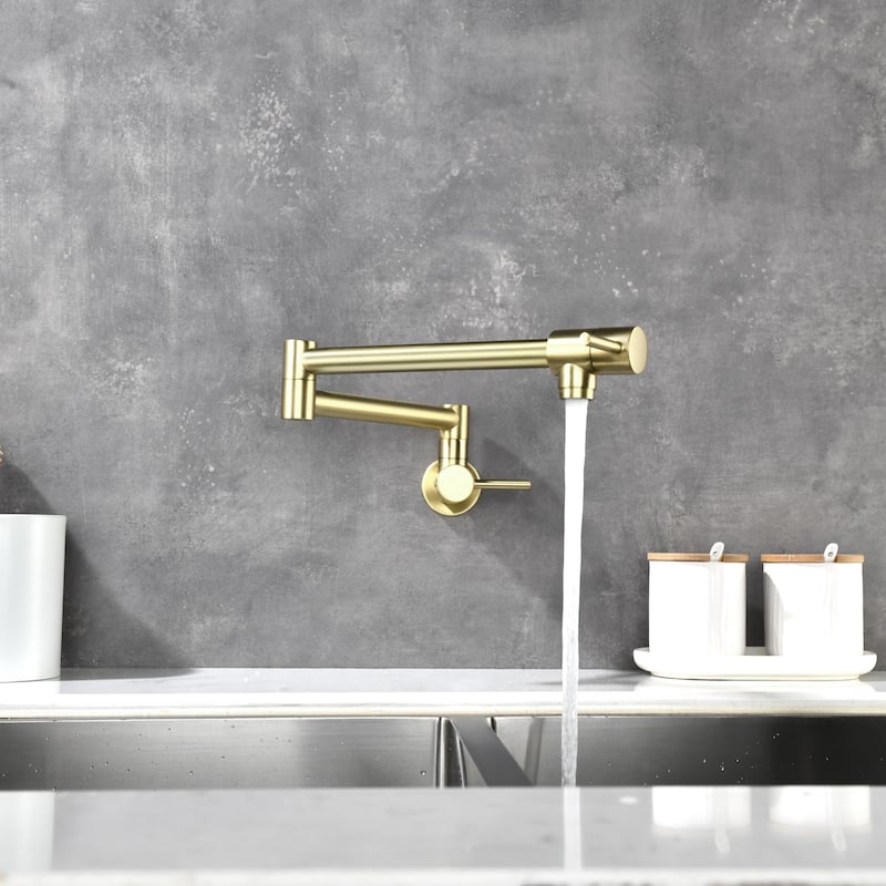 2-Handle Wall Mounted 180°horizontal rotation Pot Filler in Brushed Gold