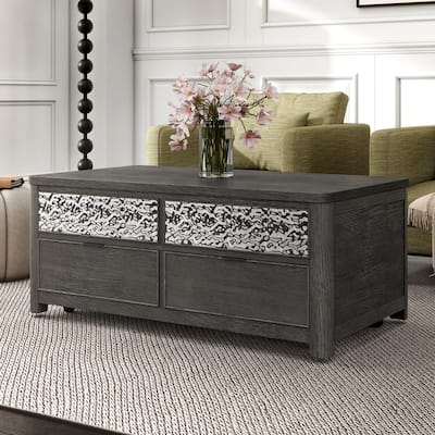 Furniture of America Piez Modern Ash Grey Wood Lift-Top Storage Coffee Table with Casters