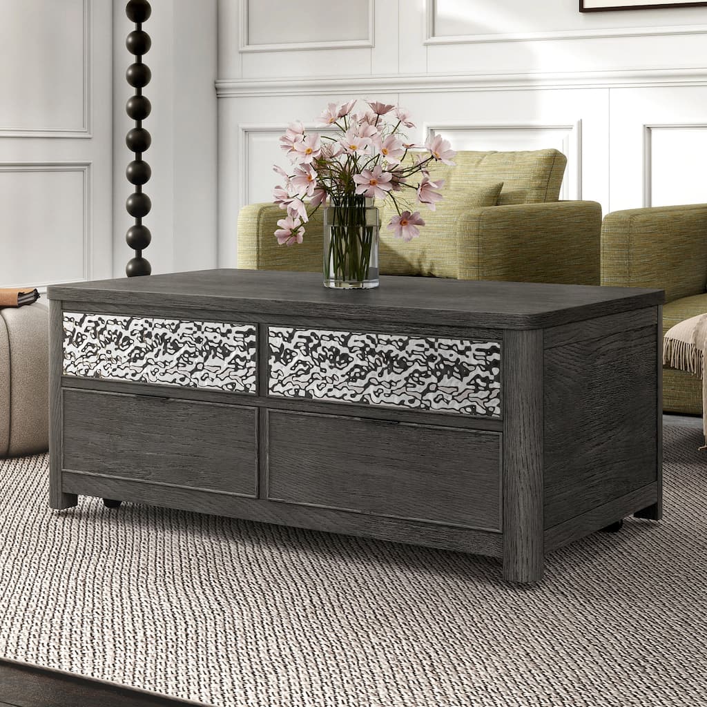 Furniture of America Piez Modern Ash Grey Wood Lift-Top Storage Coffee Table with Casters
