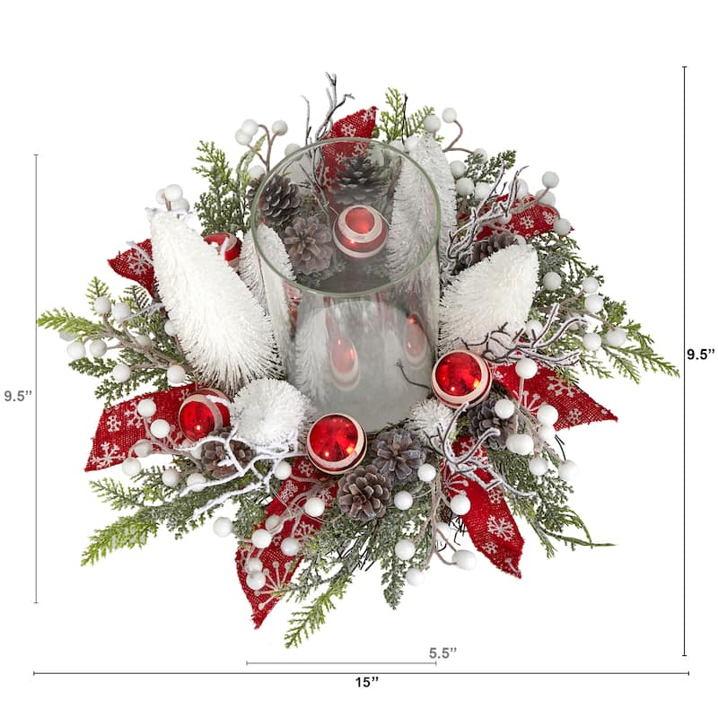 15" Artificial Lighted Forest Christmas Candle Holder
