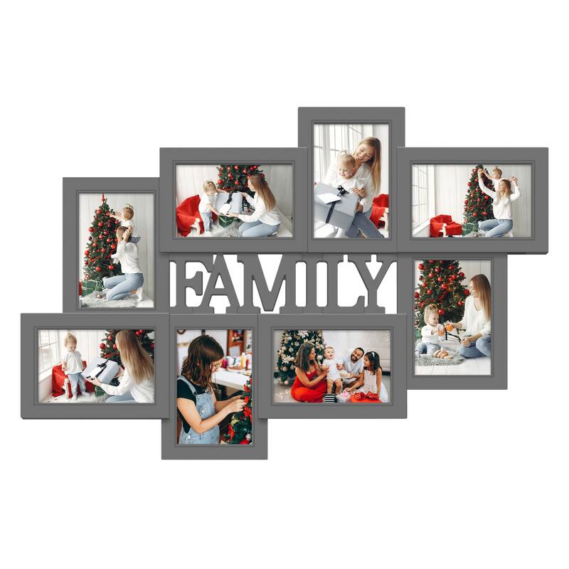 Holaura Family 8 Opening Family Picture Frames Collage Wall Decor for 4x6 Pictures Blacke