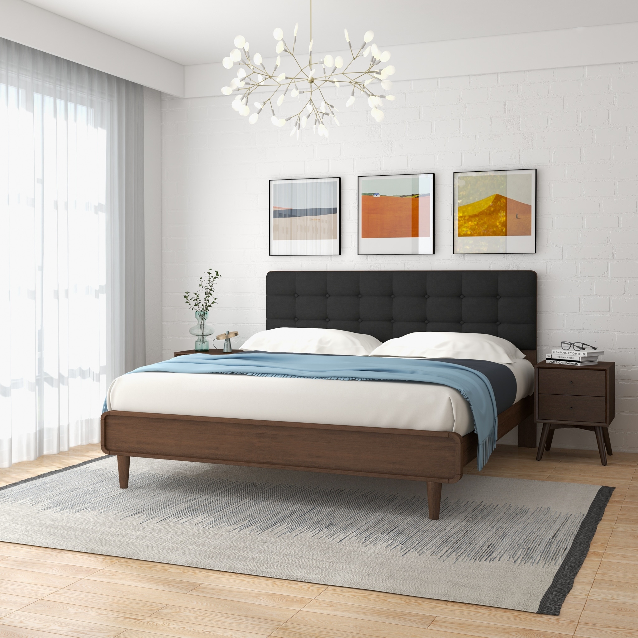 Adrienna tufted solid wood on sale and upholstered platform bed