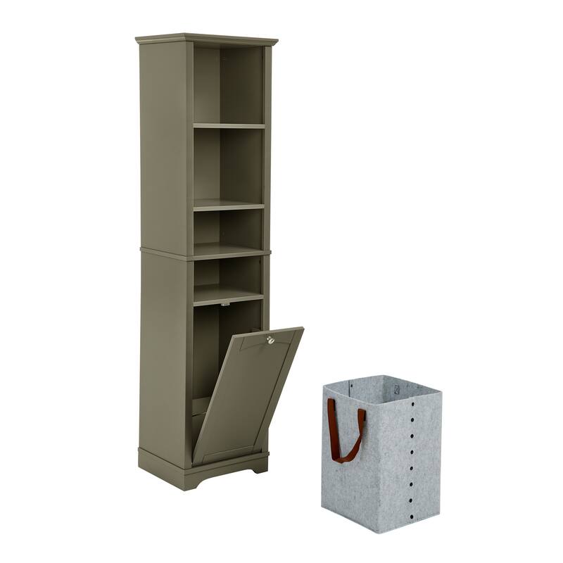 64" Tall Bathroom Floor Standing Storage Cabine with 4 Adjustable Shelves & Laundry Hamper Storage