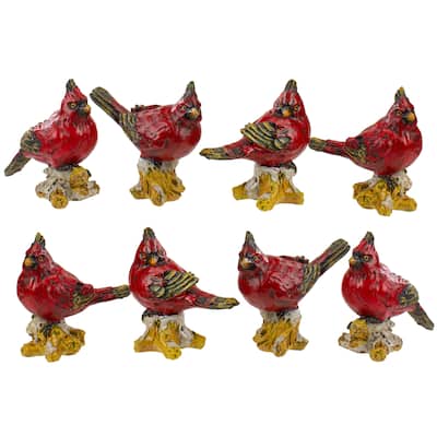Set of 8 Red Cardinal Bird Christmas Figures 4.5"