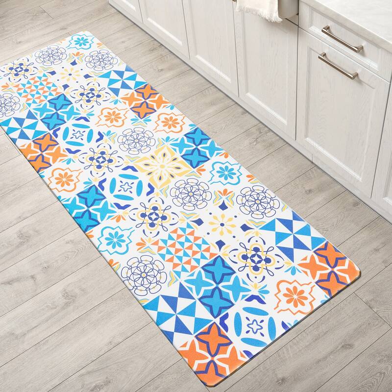 World Rug Gallery Geometric Tile Anti-Fatigue Standing Mat