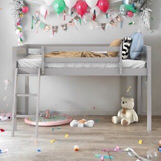 Twin Size Wooden Low Loft Bed With Ladder,Ladder Can Be Placed on the Left Or Right