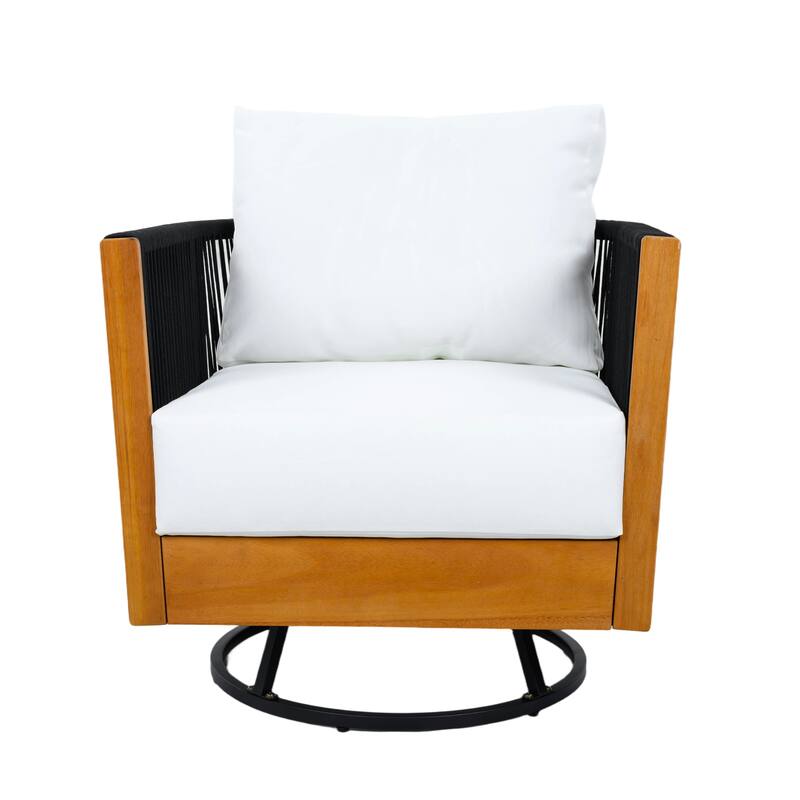 Christopher Knight Home - Modern 2-Piece Outdoor Acacia Wood Swivel Chair with Rope Design