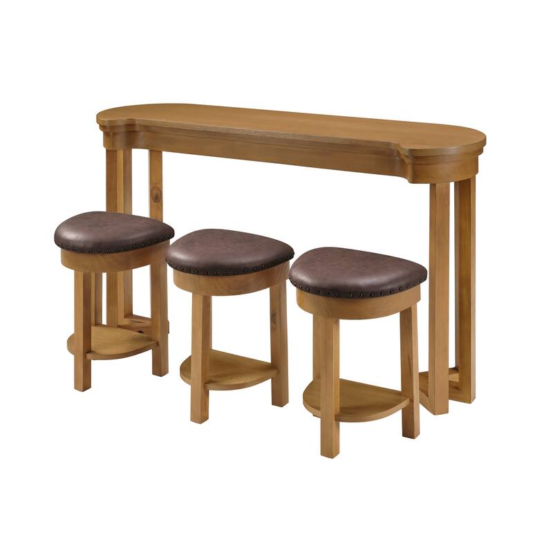 4 Piece Bar Table Set with 3 Bar Stools, Breakfast Table with 3 Padded Stools Solid Wood Counter Height Dining Table Set