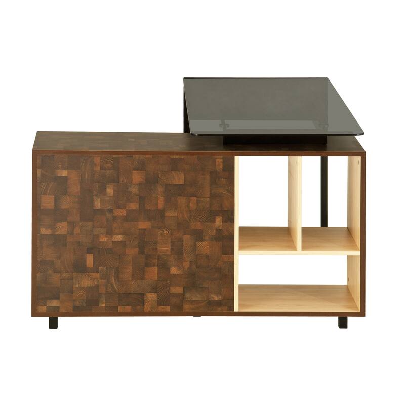 Multifunctional Design Computer Desks, L-Shape Corner Desk with Multiple Storage, Oak