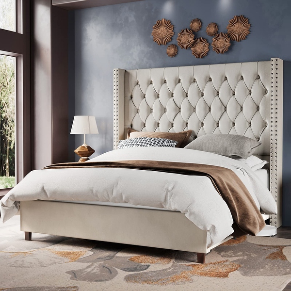 Velvet Upholstered Bed Frame King Size 61.4 Tall Headboard King Bed Frame Deep Button Tufted No Box Spring Needed Bed Bath Beyond 41173170