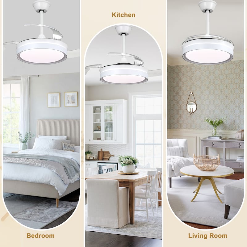 Bella Depot 36" Modern Retractable Ceiling Fan with Dimmable Led Light and Remote, 6-Speed Reversible DC Motor