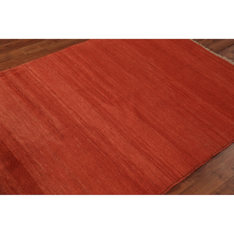 Orange Striped Gabbeh Oriental Rug Handmade Wool Carpet - 3'10" x 5'8"