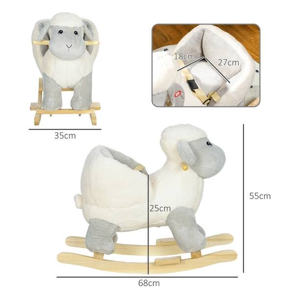 dimension image slide 1 of 2, Baby Rocking Horse Sheep, Plush Lamb Rocker, Rocking Animal with Seat Belt, Sounds & Pedals for Kids 1-3 Years, Gray