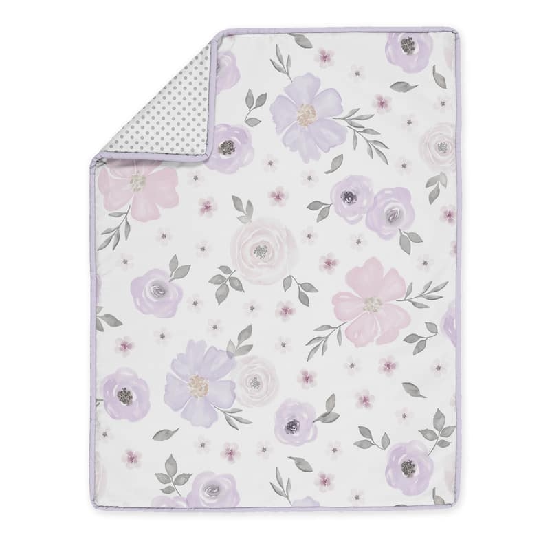 Sweet Jojo Designs Lavender Purple Boho Floral Girl 3p Mini Crib Bedding Set Pink Grey Bohemian Farmhouse Shabby Chic Watercolor