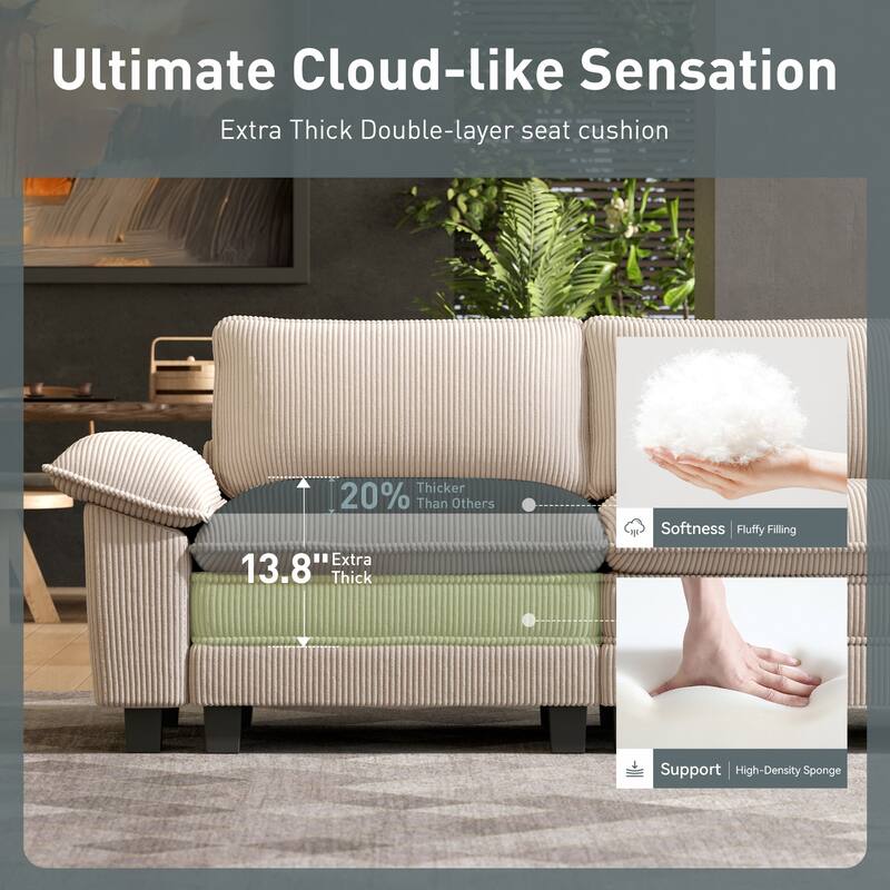 MAISON ARTS Chenille & Corduroy Modular Sectional Sofa Set, Comfy 5/6/7-Seat Living Room Couch with 3-Seater or Loveseat