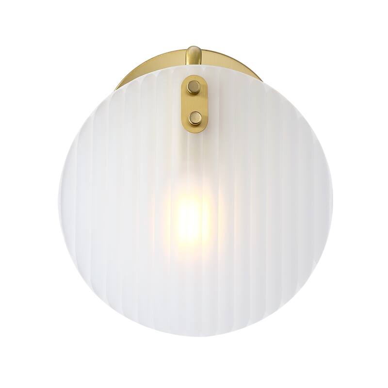 Sky Fall 8 in. 1-Light Brushed Gold Wall Sconce Light with Etched Fluted Glass Shade for Bathrooms